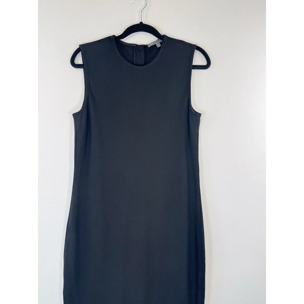 Vince Womens Dress Black Sheath Midi Sleeveless Knit Zip Back Stretch Large - Picture 5 of 10
